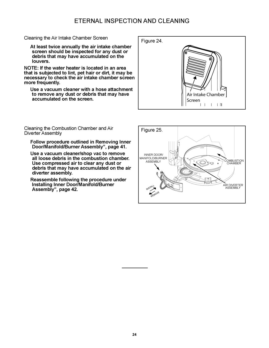 A.O. Smith GAHH 40 100, PCG6240T403NOV 100 manual External Inspection and Cleaning, Cleaning the Air Intake Chamber Screen 