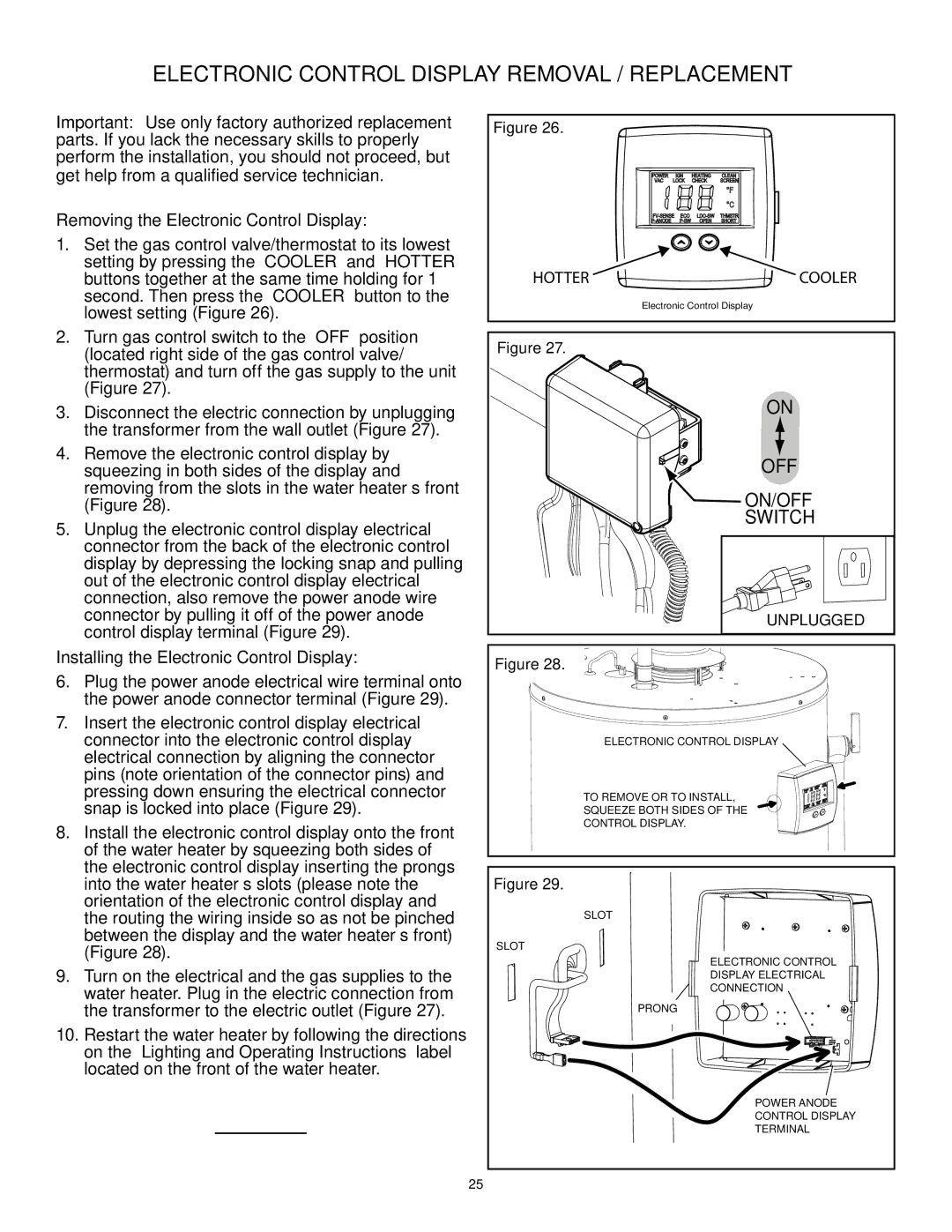 A.O. Smith GAHH 50 100 manual Electronic Control Display Removal / Replacement, Removing the Electronic Control Display 