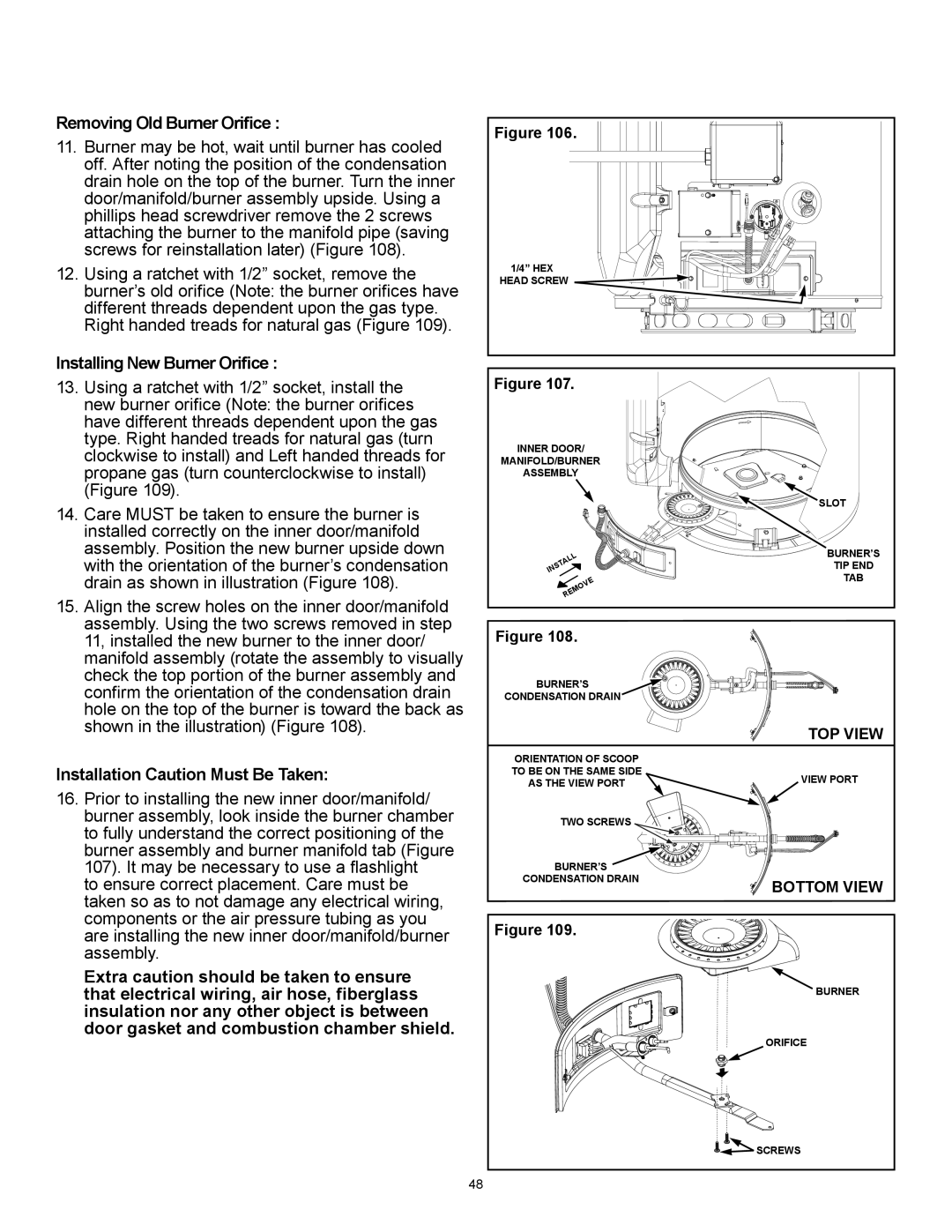 A.O. Smith 12 40GPC T 100, PCG6240T403NOV 100, PCG250T403NOV 100 Removing Old Burner Orifice, Installing New Burner Orifice 