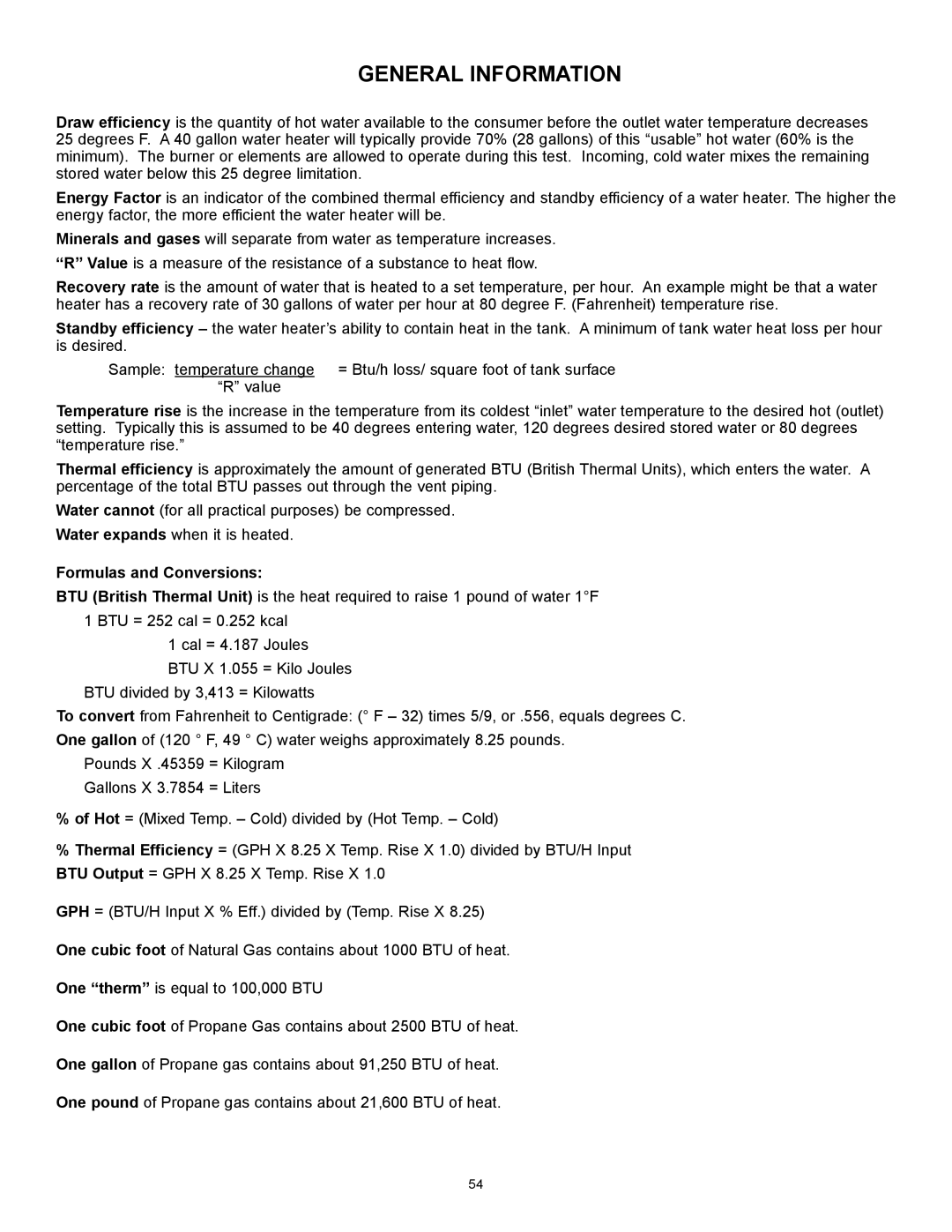 A.O. Smith GAHH 40 100, PCG6240T403NOV 100, PCG2J5040T3NOV 100, GAHH 50 100 General Information, Formulas and Conversions 