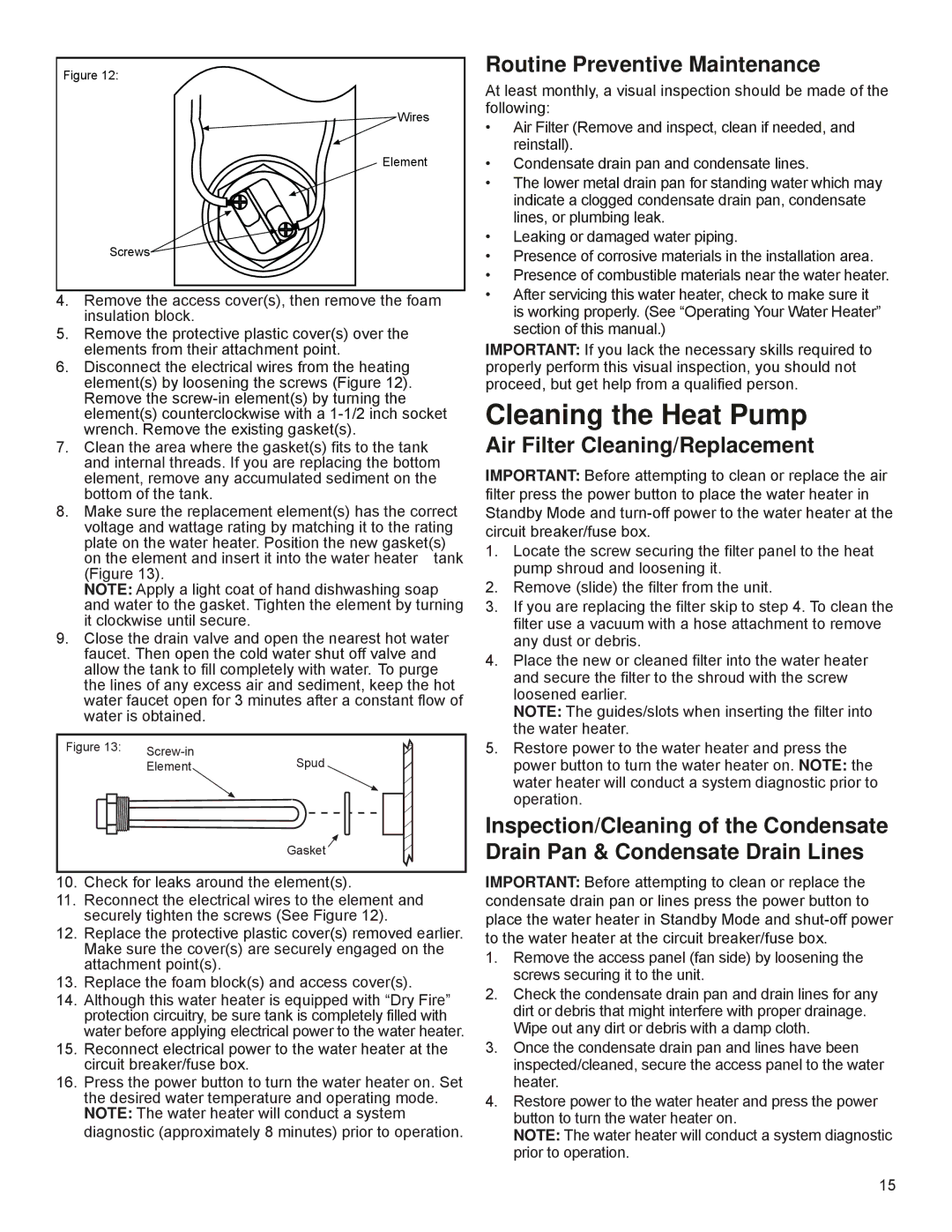 A.O. Smith 318257-000, PHPT-80 Cleaning the Heat Pump, Routine Preventive Maintenance, Air Filter Cleaning/Replacement 