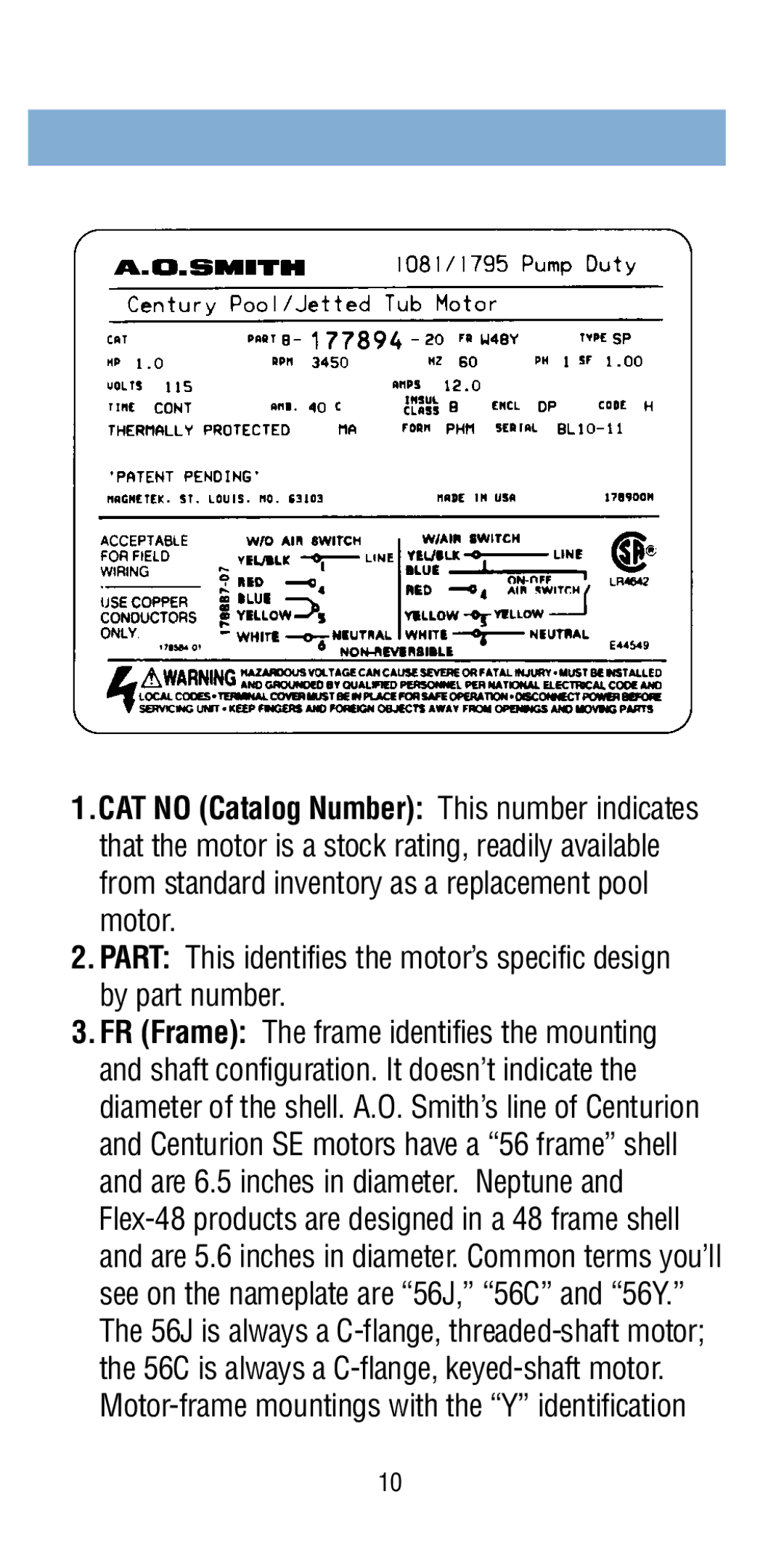 A.O. Smith Pool & Spa Motor manual 