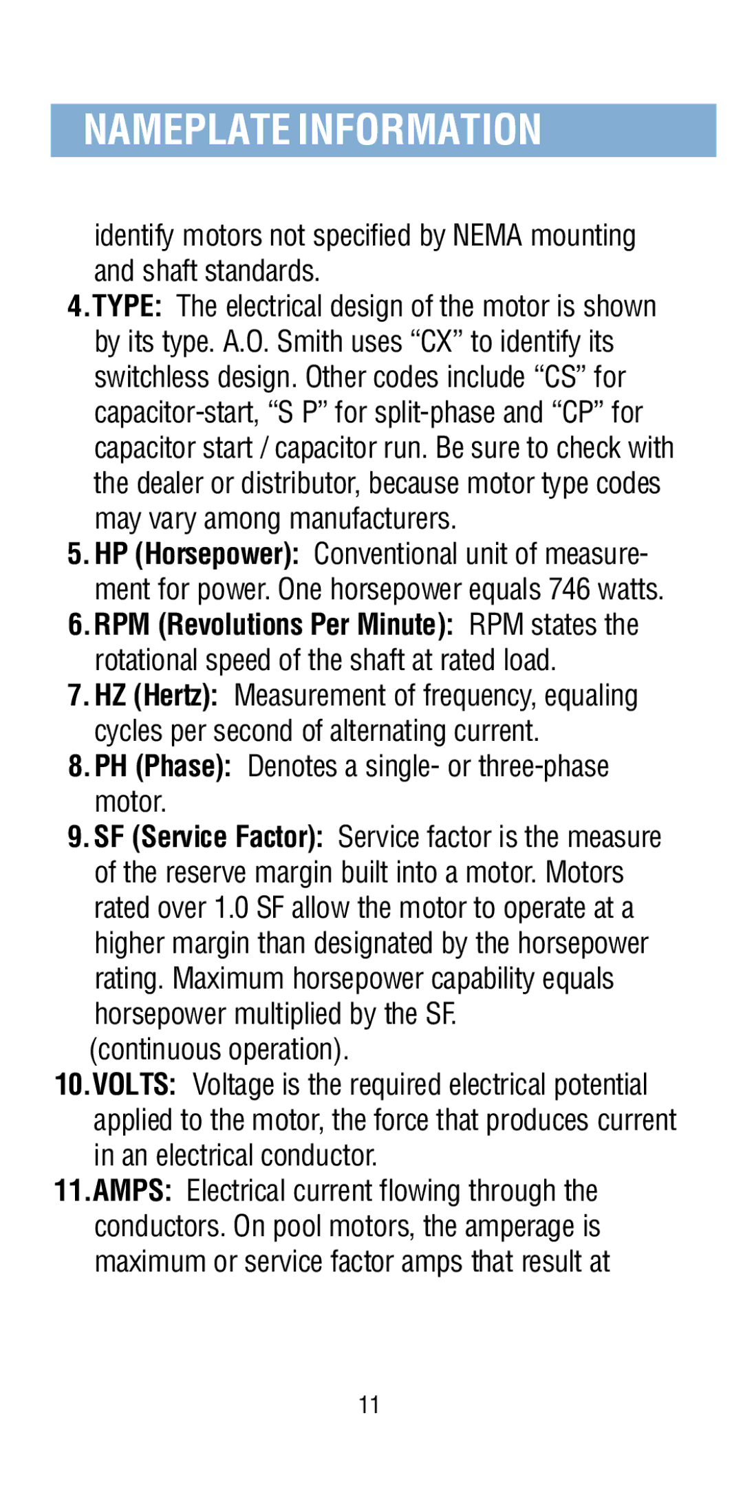 A.O. Smith Pool & Spa Motor manual PH Phase Denotes a single- or three-phase motor 