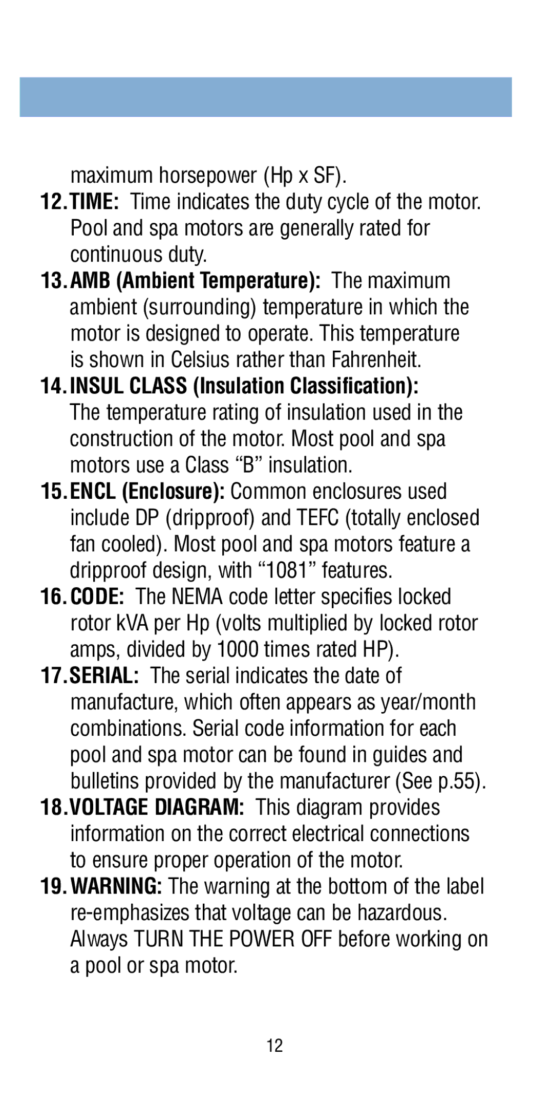 A.O. Smith Pool & Spa Motor manual Insul Class Insulation Classification 