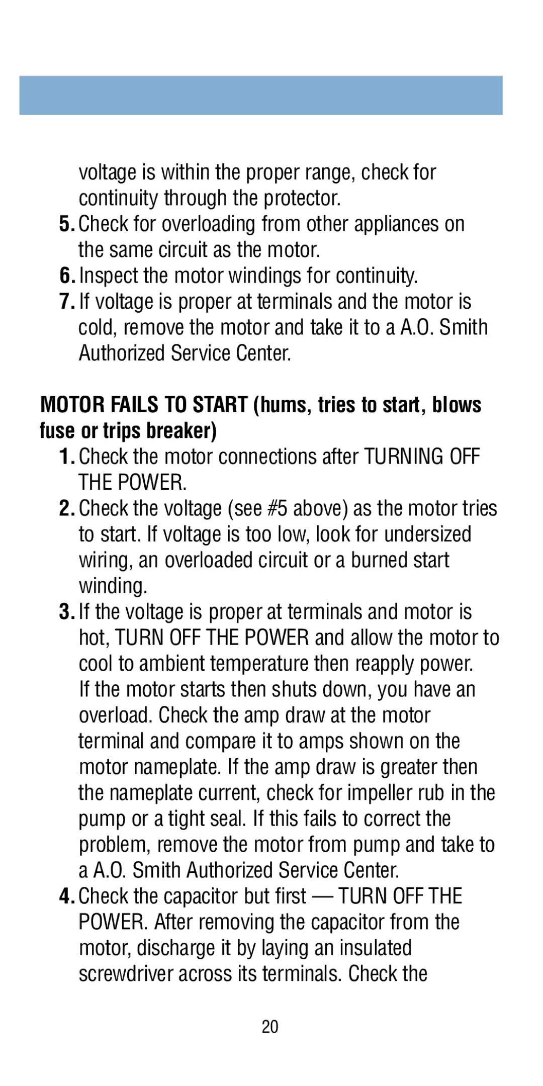 A.O. Smith Pool & Spa Motor manual 