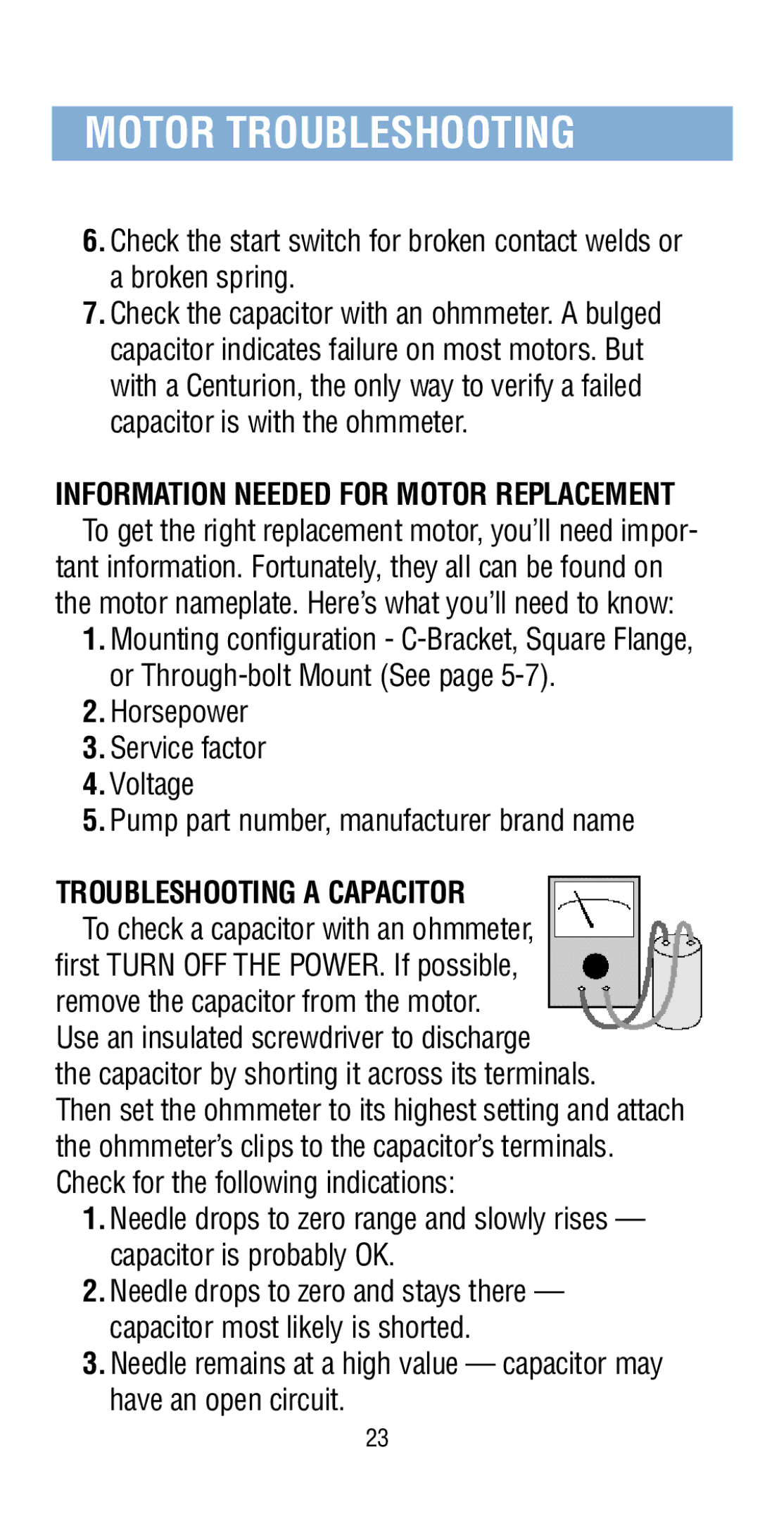 A.O. Smith Pool & Spa Motor manual Troubleshooting a Capacitor 