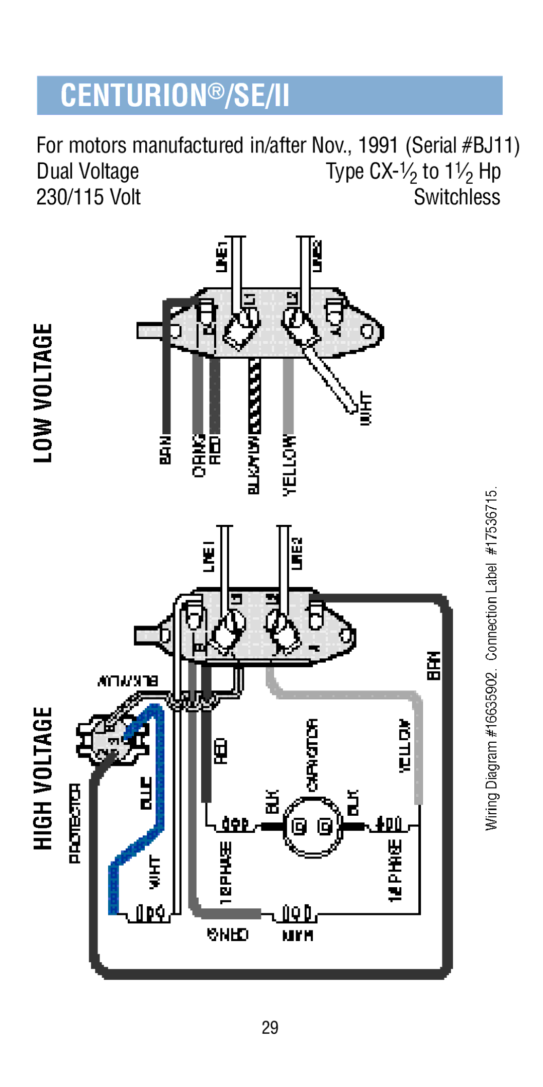 A.O. Smith Pool & Spa Motor manual Centurion/Se/Ii, Dual Voltage Type CX-1⁄ to 11⁄ 230/115 Volt 