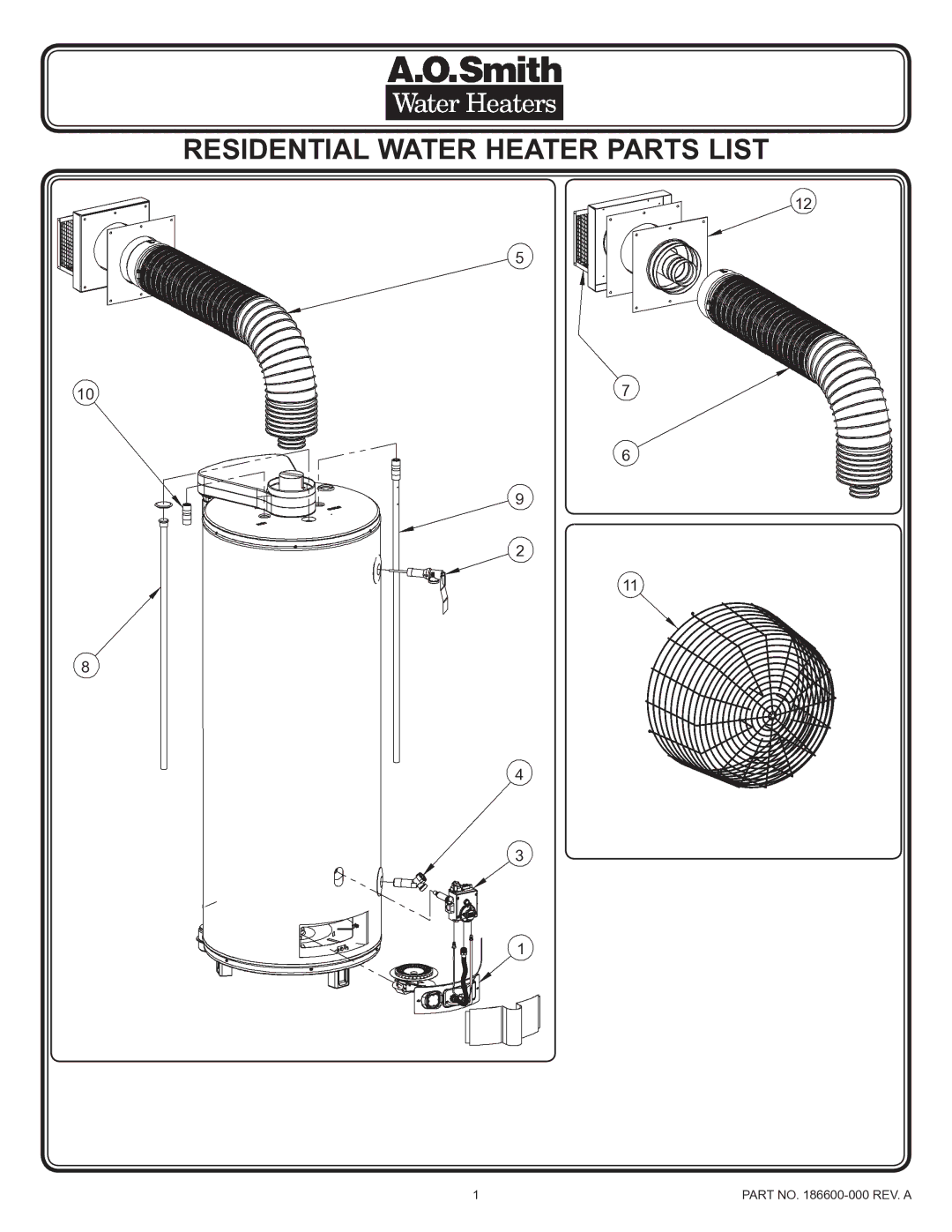 A.O. Smith manual Residential Water Heater Parts List 