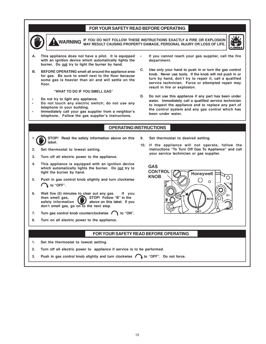 A.O. Smith SBD 30 150 warranty For Your Safety Read Before Operating, What to do if YOU Smell GAS 