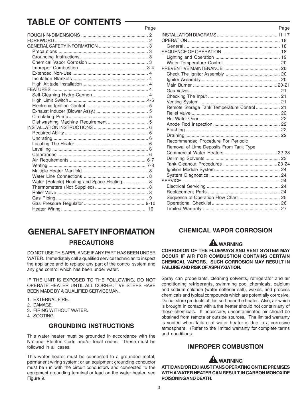 A.O. Smith SBD 30 150 warranty Table of Contents 