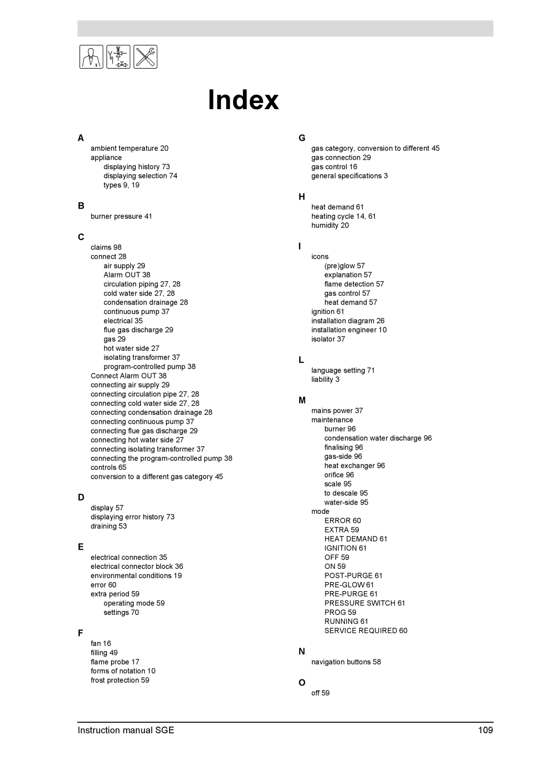 A.O. Smith SGE service manual Index, 109 