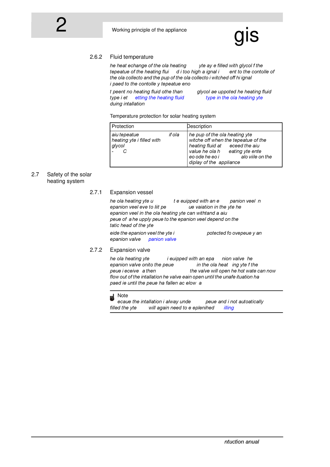 A.O. Smith SGE service manual Fluid temperature, Safety of the solar heating system Expansion vessel, Expansion valve 