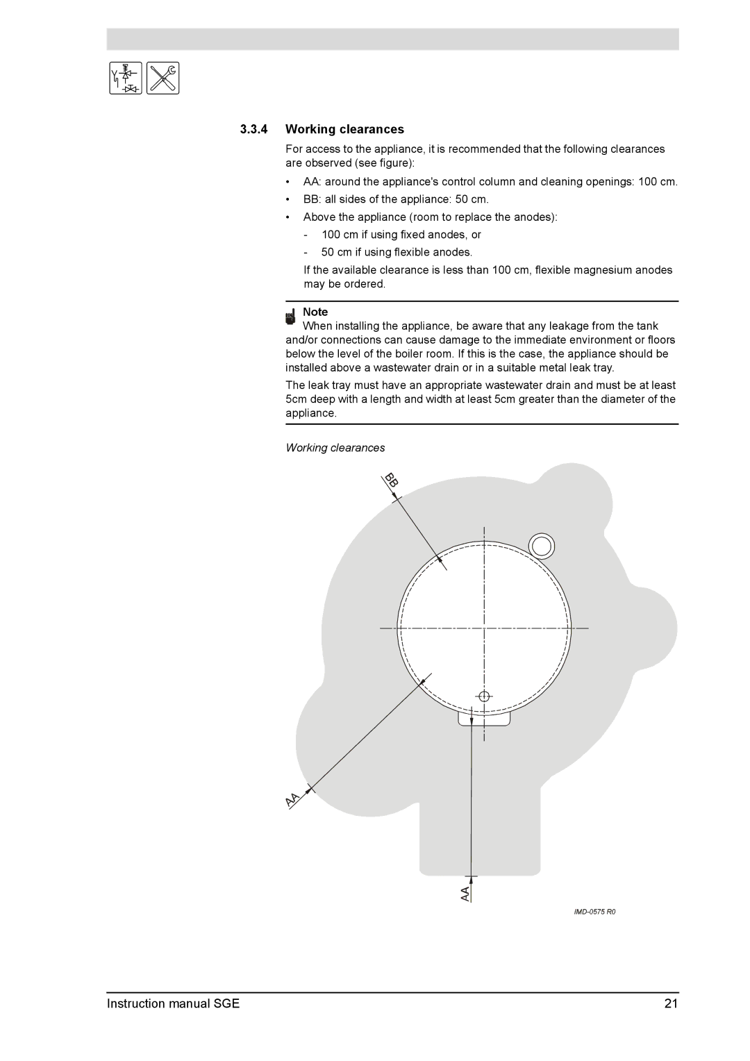 A.O. Smith SGE service manual Working clearances 