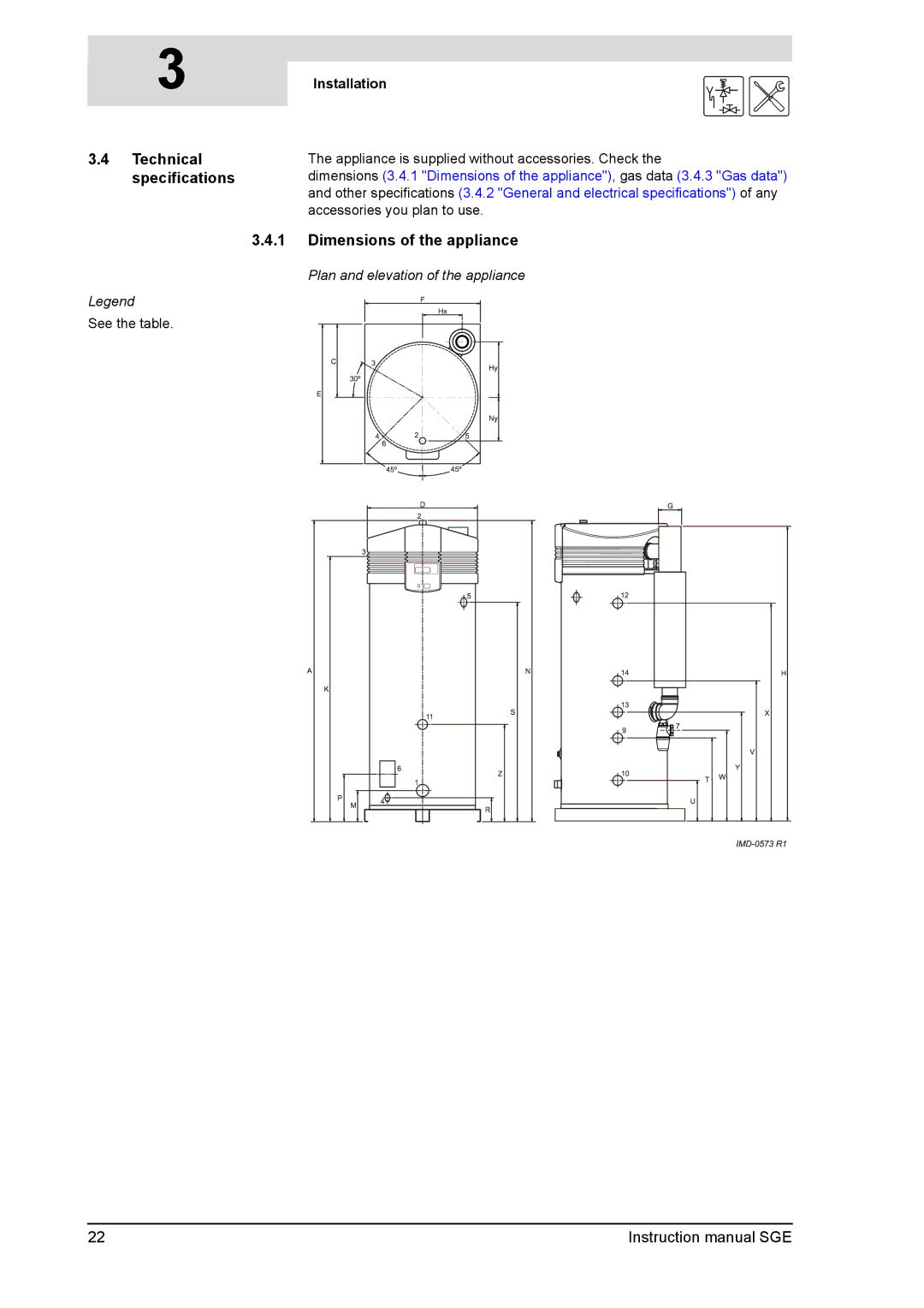 A.O. Smith SGE Technical specifications, Dimensions of the appliance, Appliance is supplied without accessories. Check 