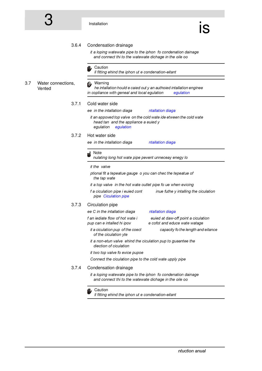 A.O. Smith SGE service manual Water connections, Vented, Condensation drainage 