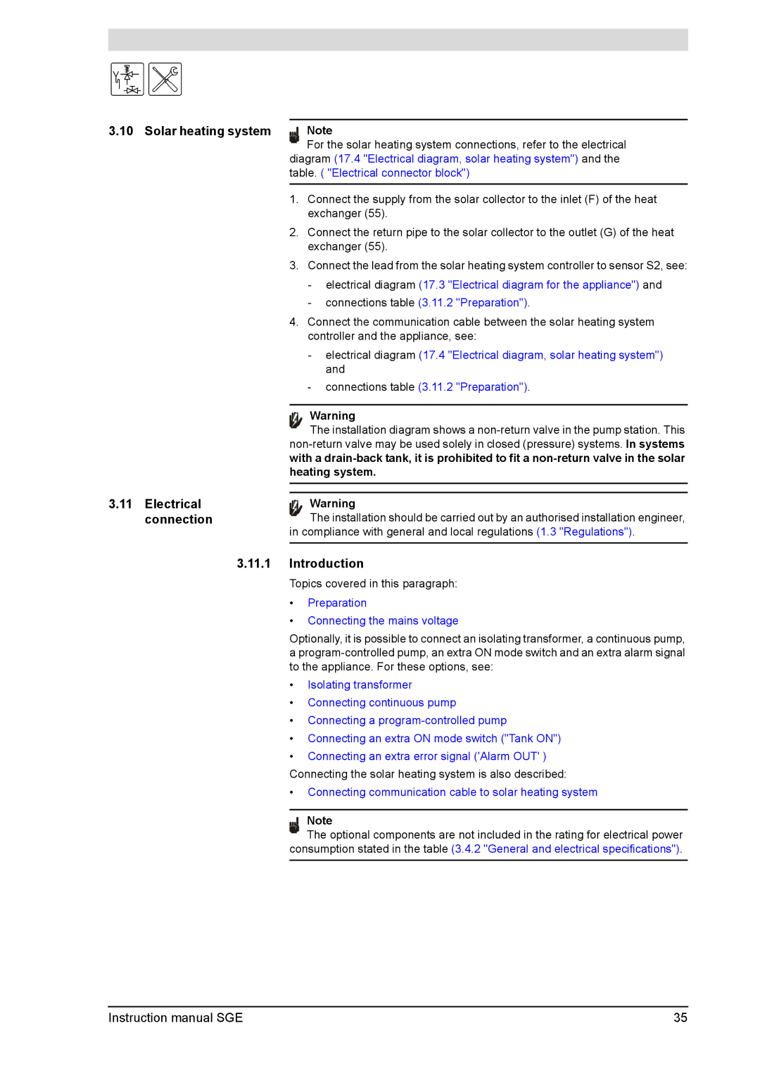 A.O. Smith SGE service manual Solar heating system, Electrical connection, Topics covered in this paragraph 