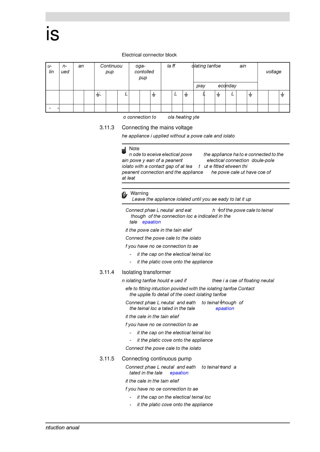 A.O. Smith SGE service manual Connecting the mains voltage, Isolating transformer, Connecting continuous pump, Preparation 