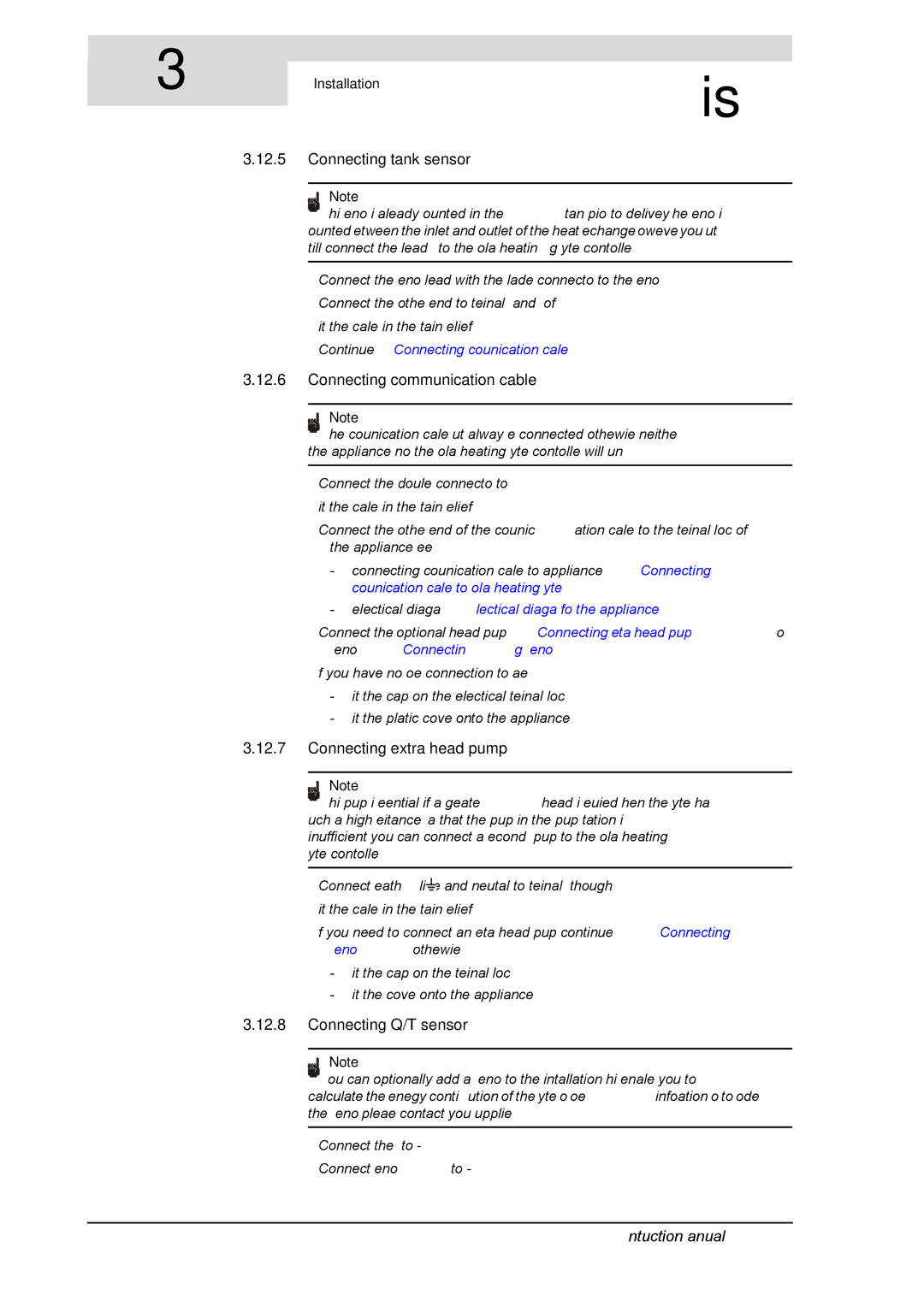 A.O. Smith SGE service manual 12.5, Connecting tank sensor, Connecting communication cable, Connecting extra head pump 