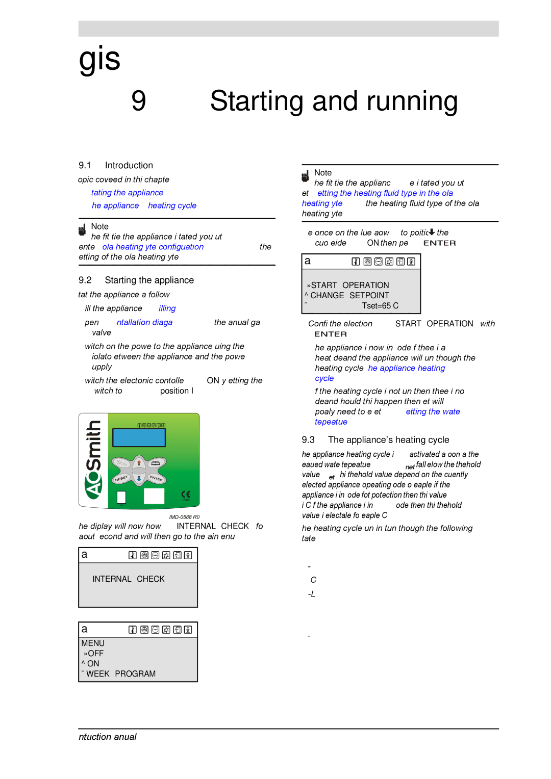 A.O. Smith SGE service manual Starting and running, Starting the appliance Appliances heating cycle 