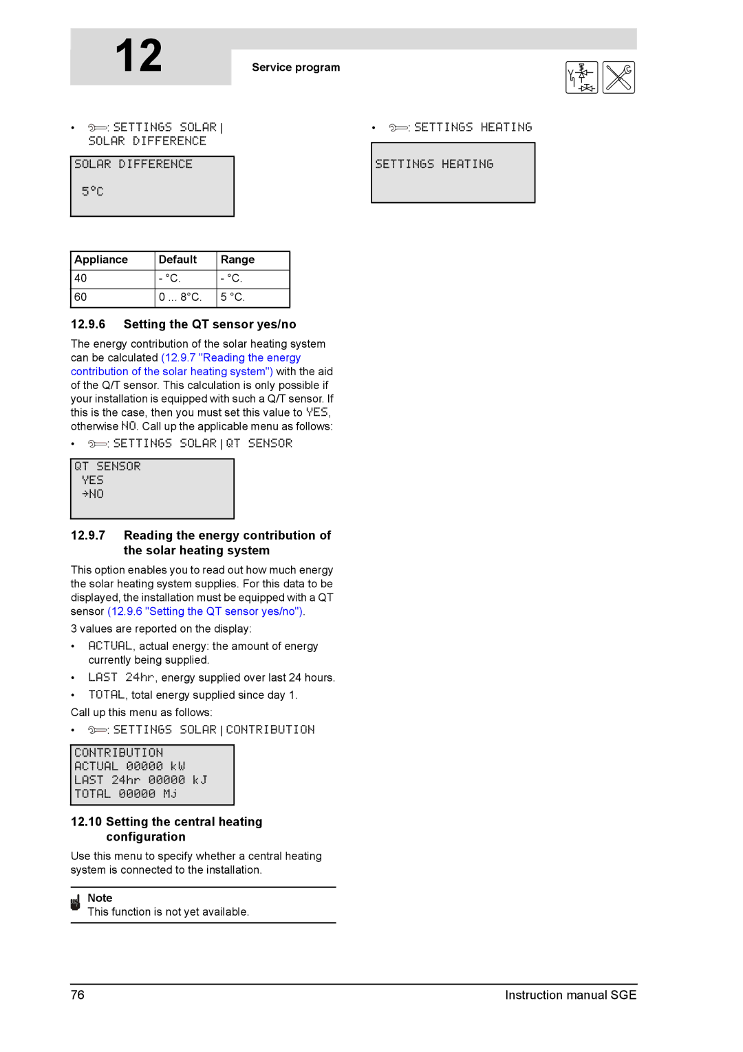 A.O. Smith SGE service manual Setting the QT sensor yes/no, Reading the energy contribution of the solar heating system 