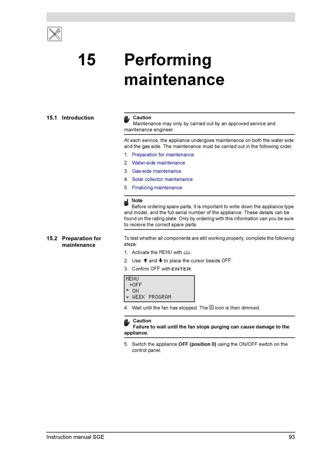 A.O. Smith SGE service manual Performing maintenance, Introduction Preparation for maintenance 