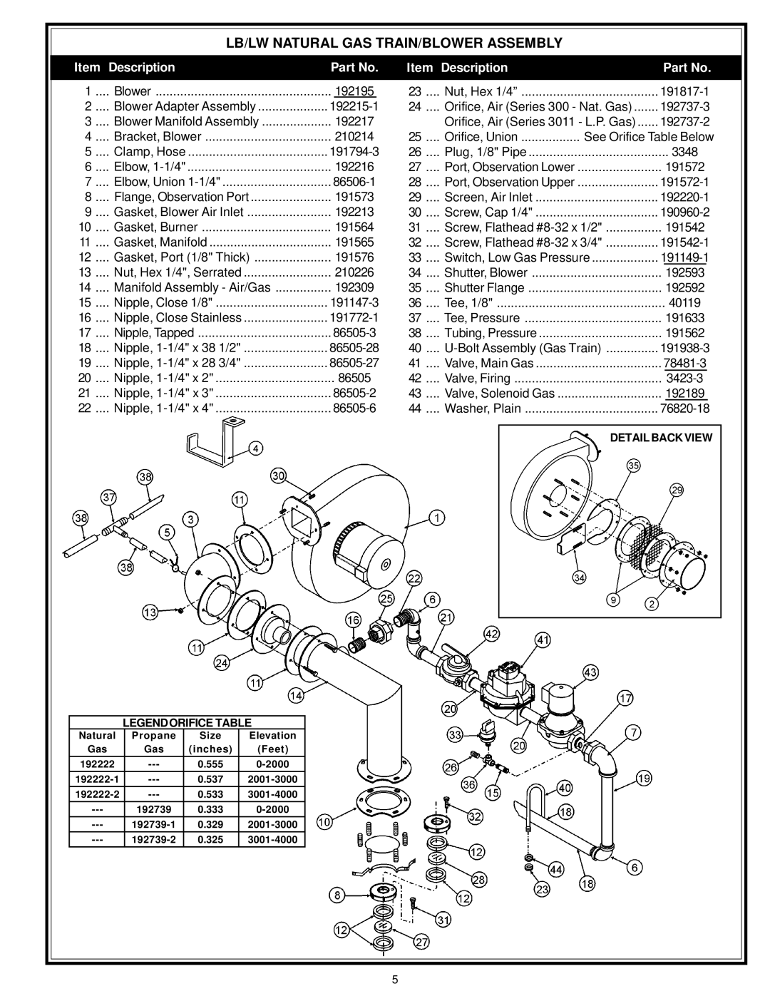 A.O. Smith SLB/LW:1000 manual LB/LW Natural GAS TRAIN/BLOWER Assembly 