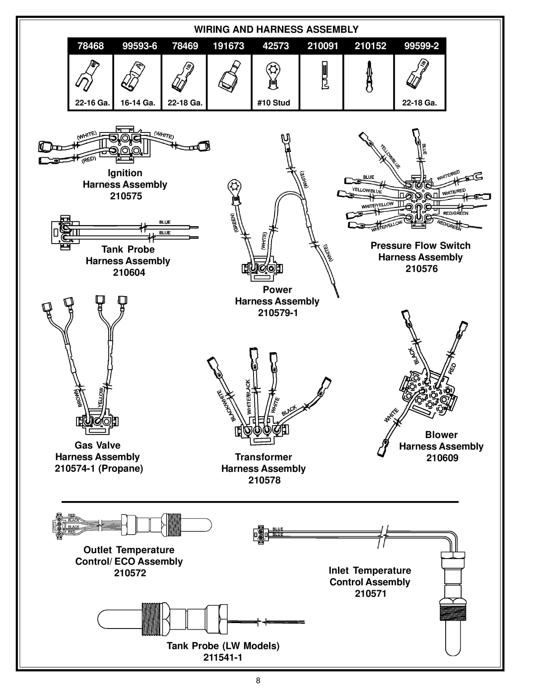 A.O. Smith SLB/LW:1000 manual Wiring and Harness Assembly, 78468 99593-6 78469 191673 42573 210091 210152 99599-2 