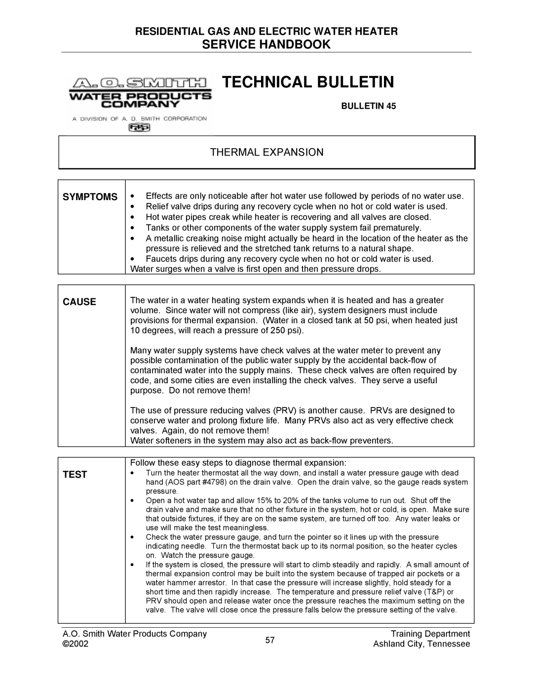 A.O. Smith TC-049-R2 manual Thermal Expansion, Follow these easy steps to diagnose thermal expansion 