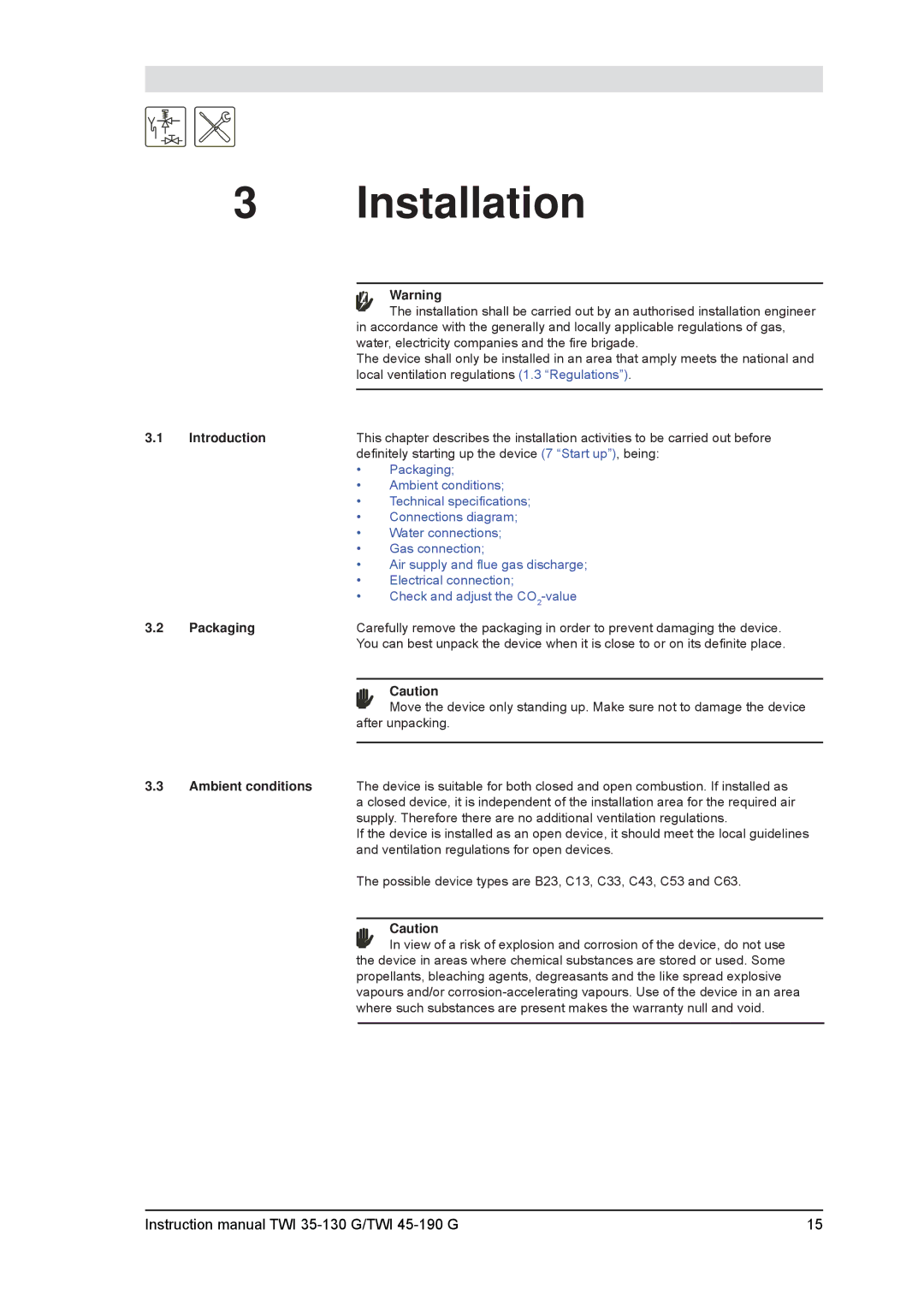 A.O. Smith TWI 35-130, TWI 45-190 service manual Installation, Packaging 