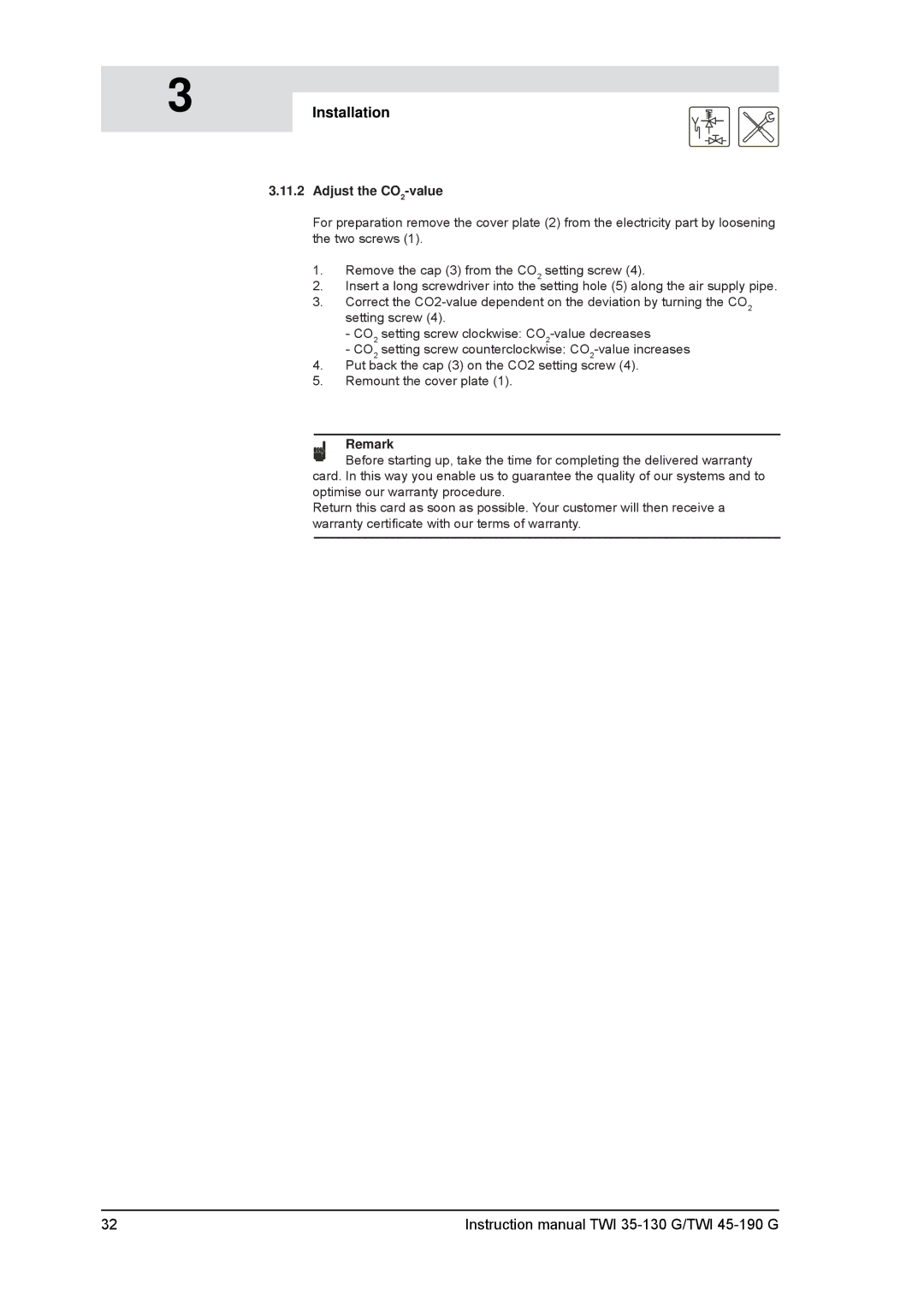 A.O. Smith TWI 45-190, TWI 35-130 service manual Adjust the CO2-value 