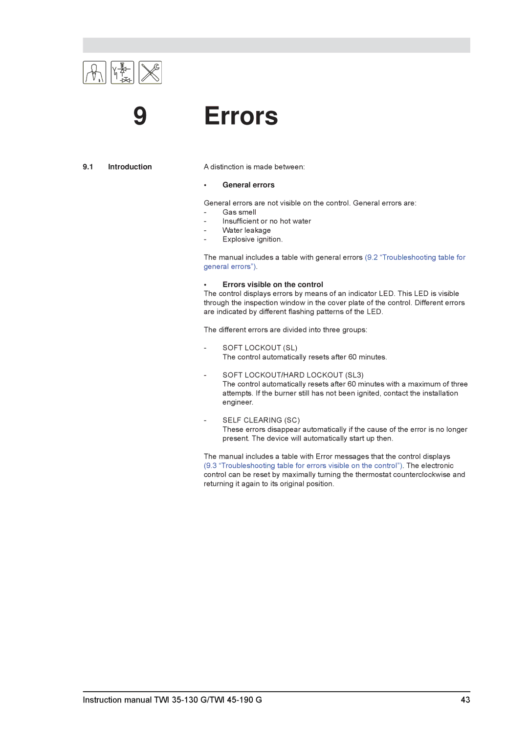 A.O. Smith TWI 35-130 Introduction Distinction is made between General errors, Errors visible on the control 