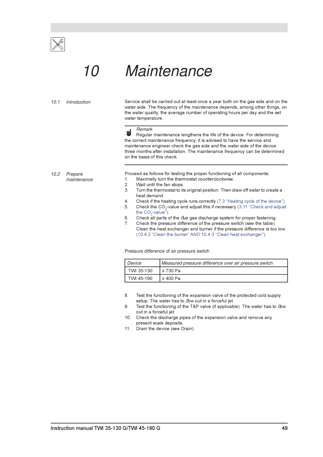 A.O. Smith TWI 35-130, TWI 45-190 service manual Maintenance, Introduction Prepare maintenance 