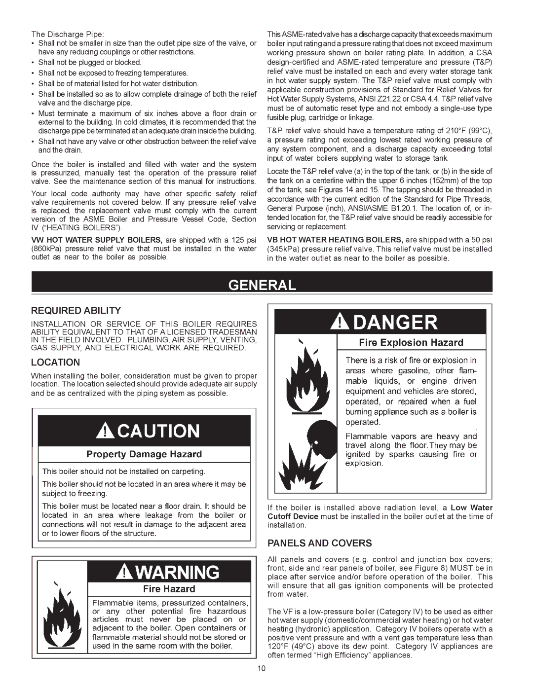 A.O. Smith VB/VW- 1000, VB/VW- 750 instruction manual Required Ability, Location, Panels and Covers 