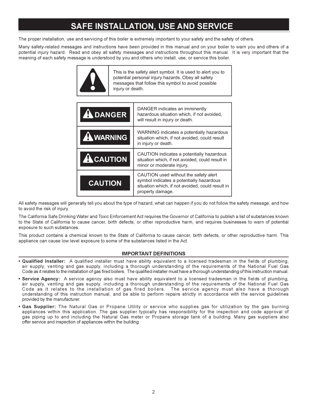 A.O. Smith VB/VW- 1000, VB/VW- 750 instruction manual Safe INSTALLATION, USE and Service 