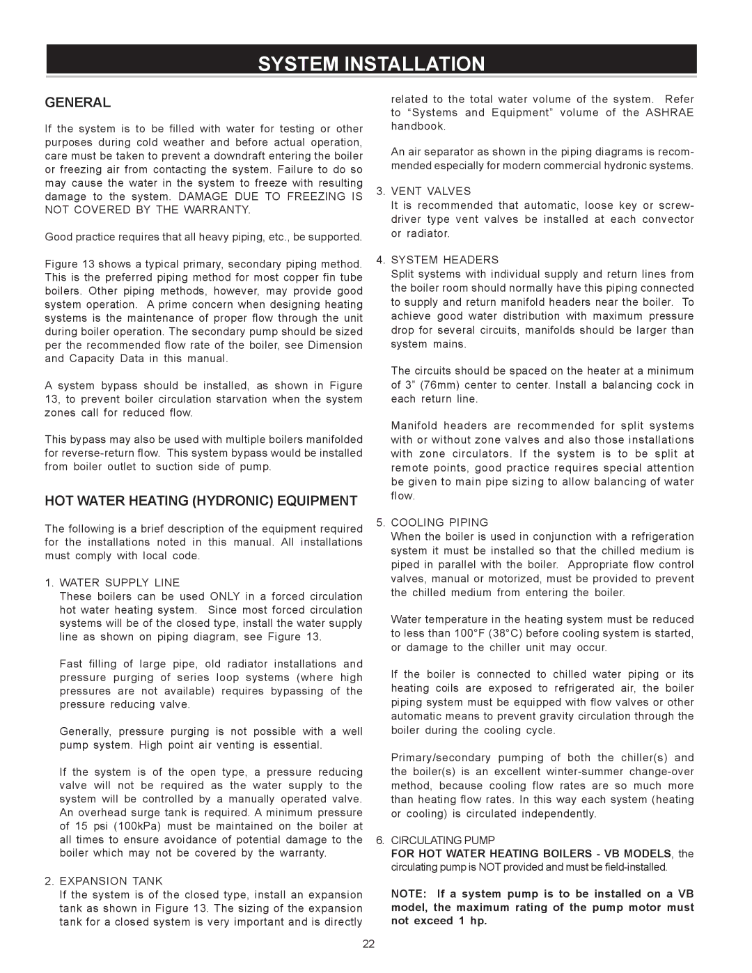 A.O. Smith VB/VW- 1000, VB/VW- 750 instruction manual System installation, General, Hot Water Heating Hydronic Equipment 