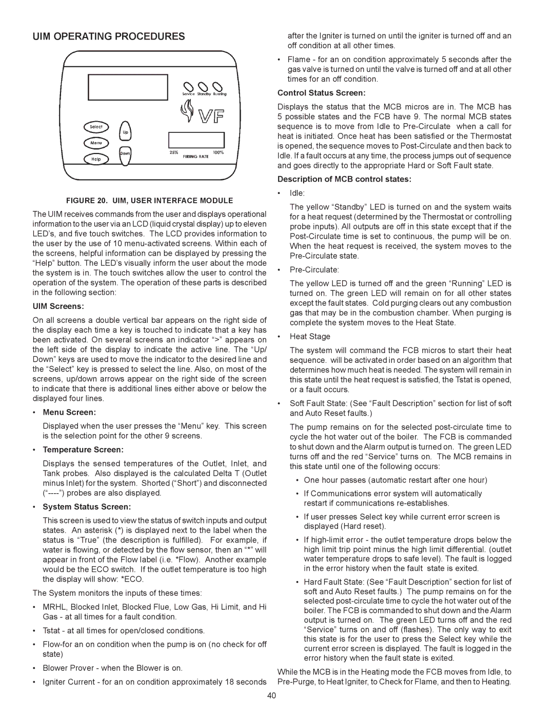 A.O. Smith VB/VW- 1000, VB/VW- 750 instruction manual UIM Operating Procedures 