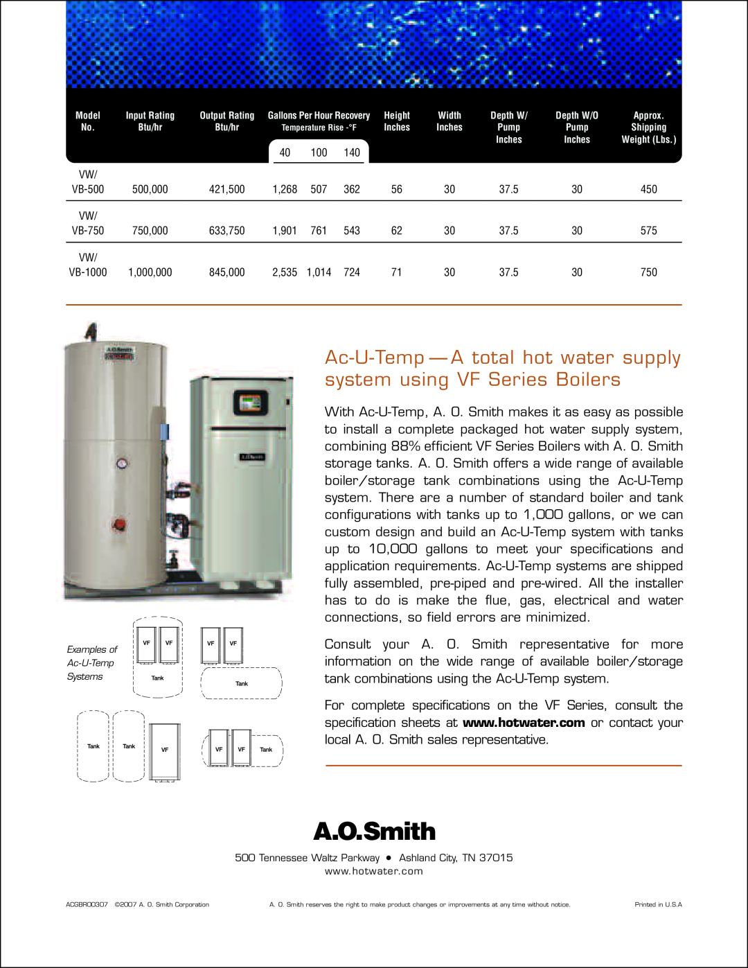 A.O. Smith manual Ac-U-Temp - A total hot water supply system using VF Series Boilers 