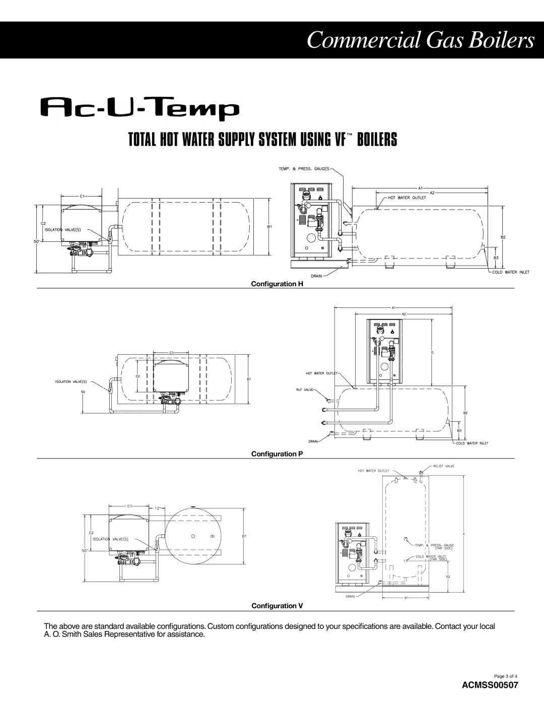 A.O. Smith VWT-500, VWT-1000 Total Hot Water Supply System Using Vf Boilers, Commercial Gas Boilers, ACMSS00507, Page 3 of 