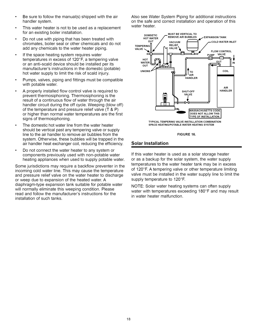 A.O. Smith Water Heater installation instructions Air, Solar Installation 