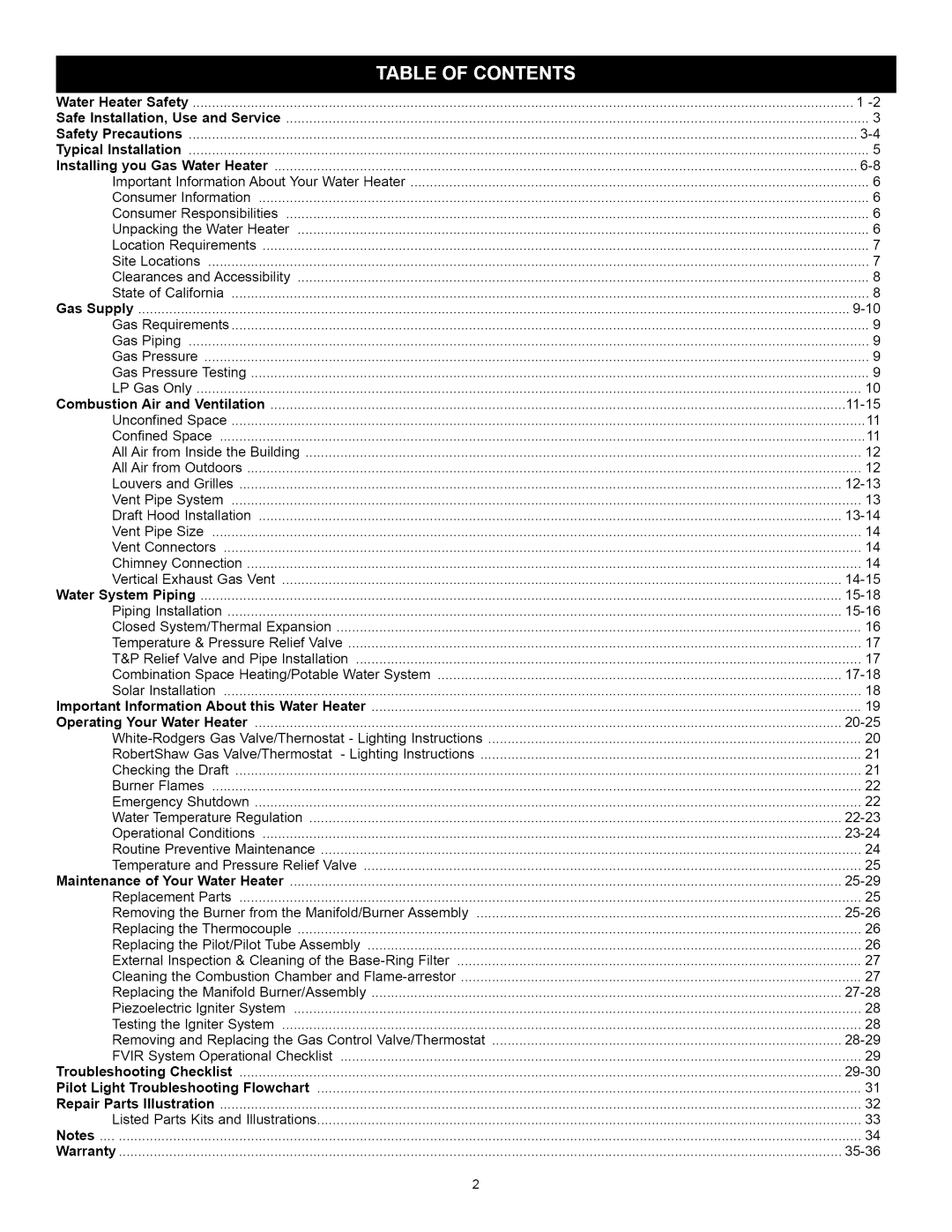 A.O. Smith Water Heater installation instructions 