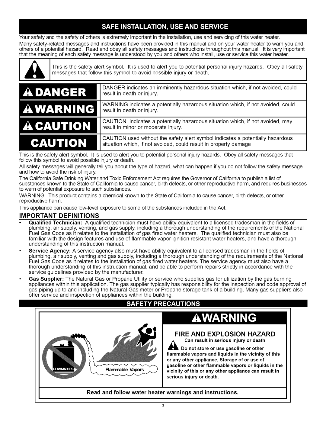 A.O. Smith Water Heater installation instructions Important Definitions 