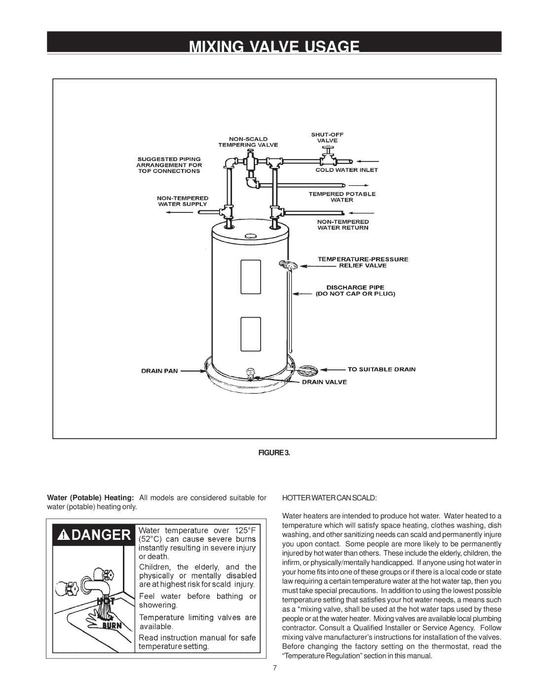 A.O. Smith WATER HEATERS instruction manual Mixing Valve Usage, Hotterwatercanscald 