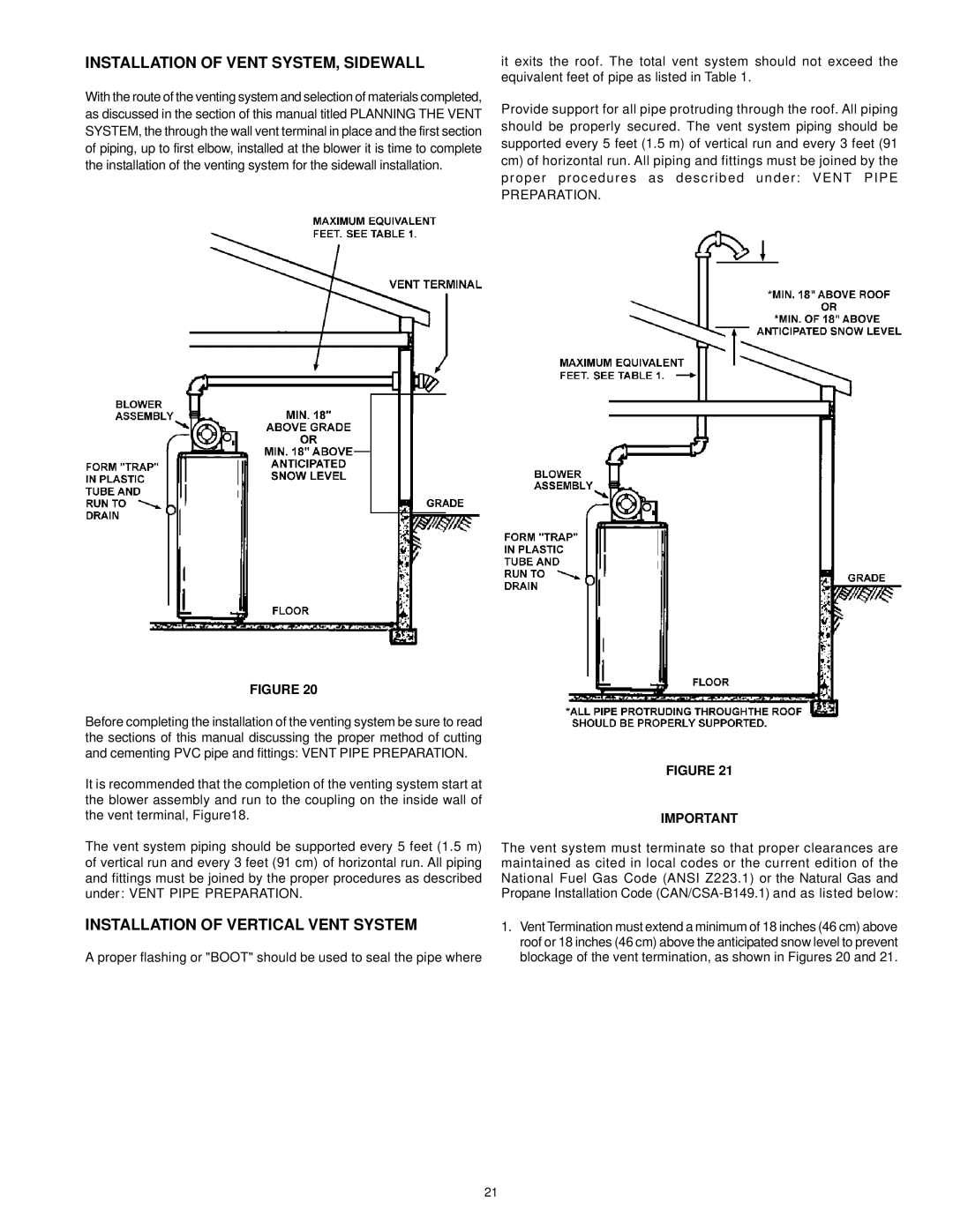 A.O. Smith W/HOT instruction manual Installation of Vent SYSTEM, Sidewall, Installation of Vertical Vent System 