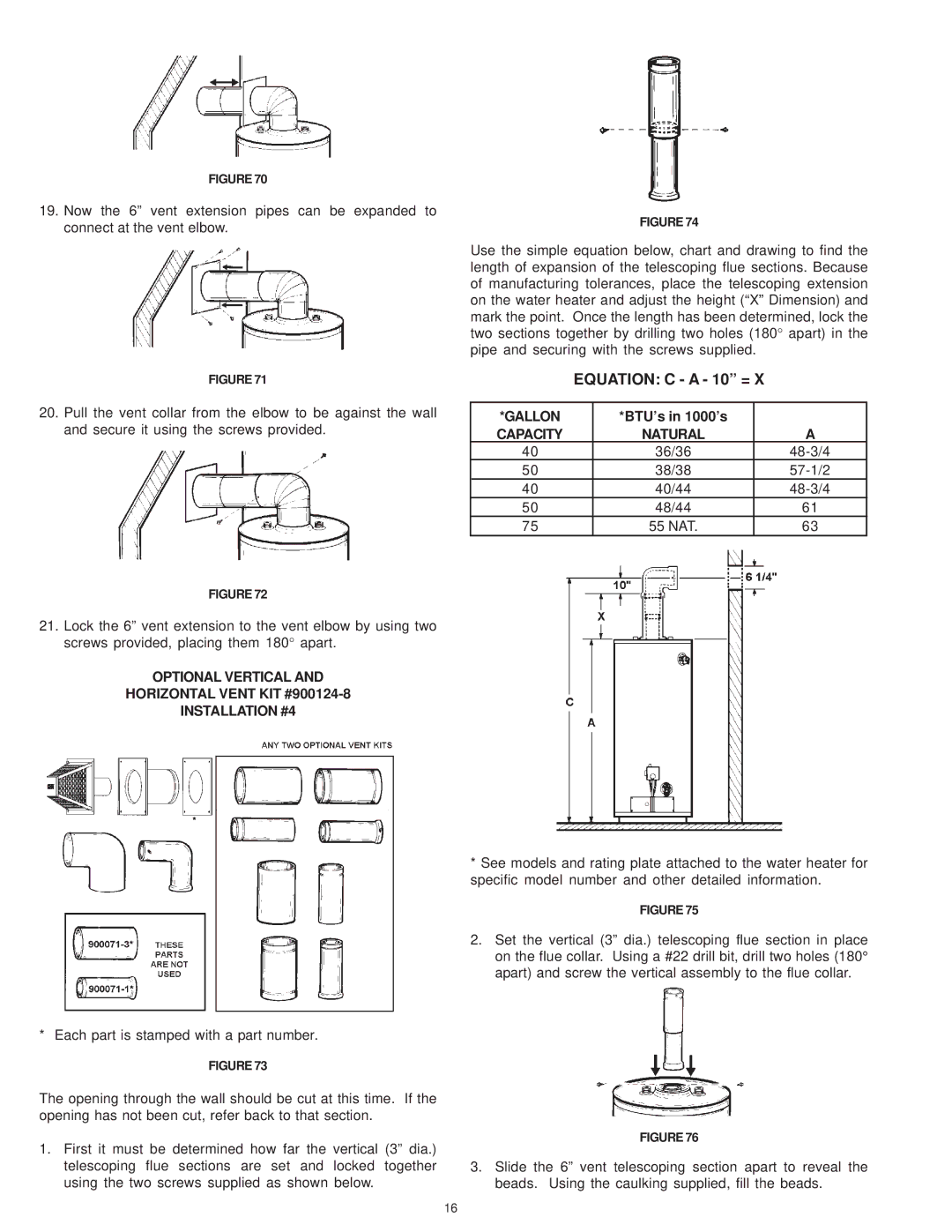 A.O. Smith GDVS, XDVS, GDVH owner manual Equation C a 10 =, Capacity Natural 