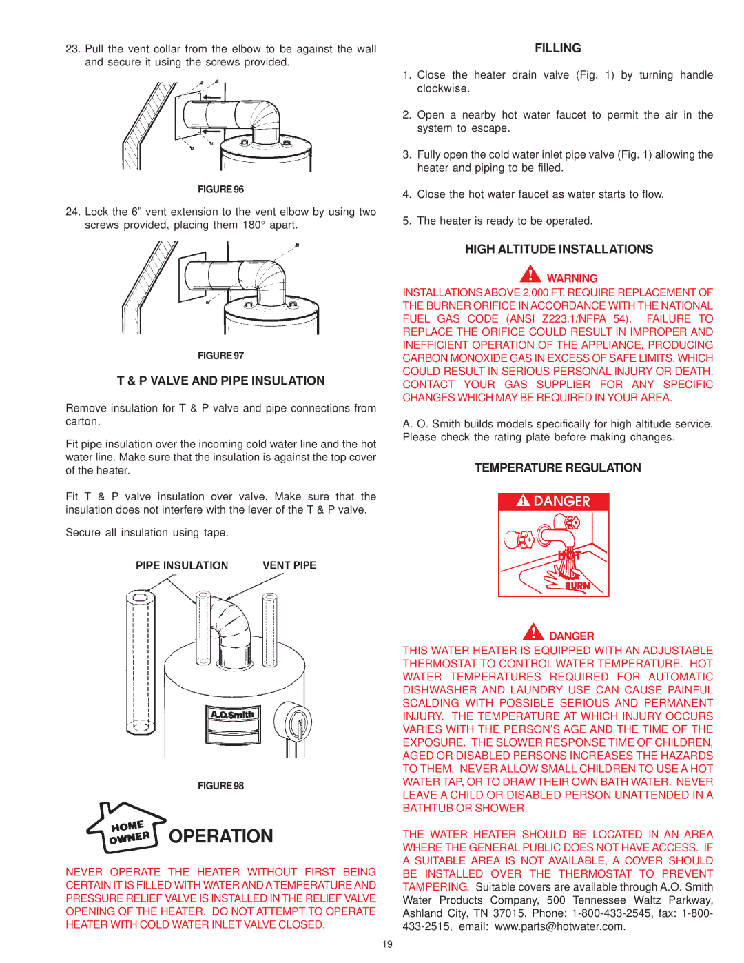 A.O. Smith GDVS, XDVS, GDVH Valve and Pipe Insulation, Filling, High Altitude Installations, Temperature Regulation 