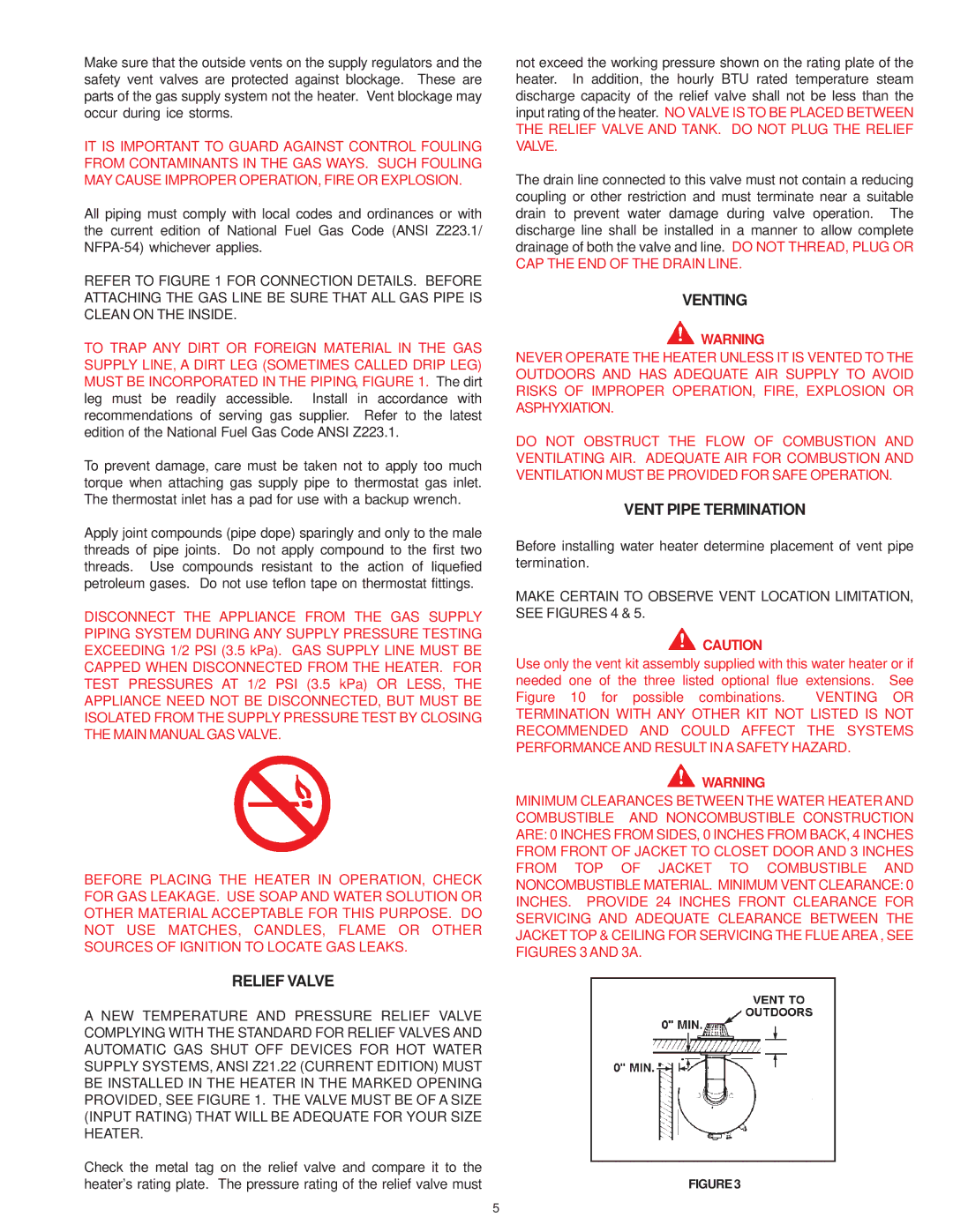 A.O. Smith GDVH, XDVS, GDVS owner manual Relief Valve, Venting, Vent Pipe Termination 