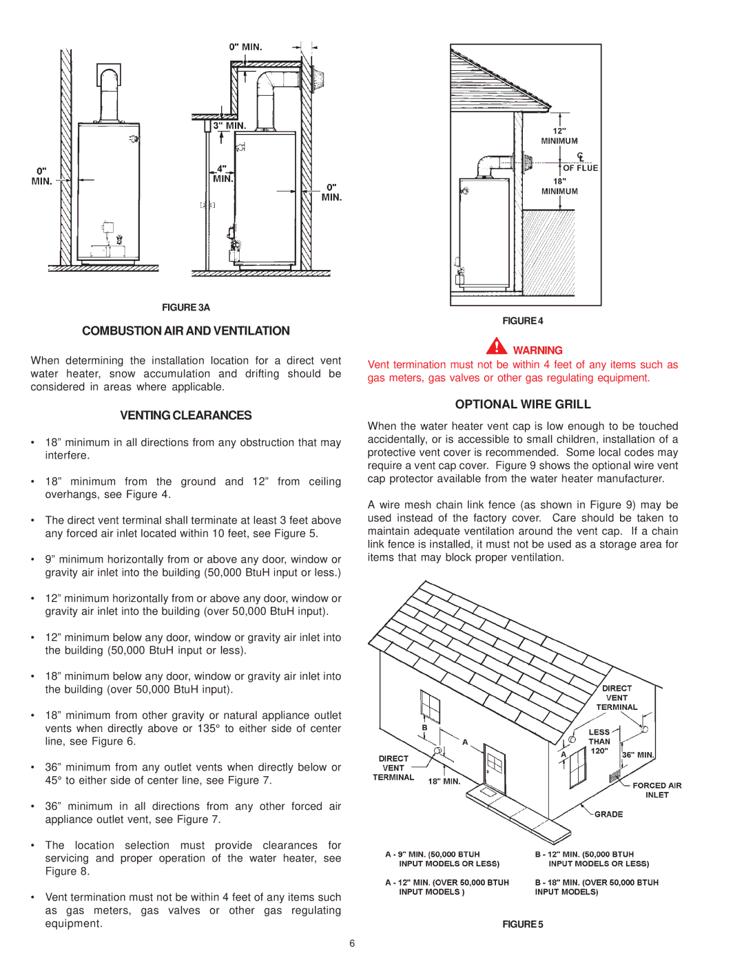 A.O. Smith XDVS, GDVS, GDVH owner manual Combustion AIR and Ventilation, Venting Clearances, Optional Wire Grill 