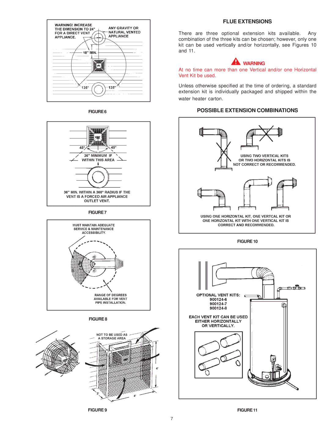 A.O. Smith GDVS, XDVS, GDVH owner manual Flue Extensions, Possible Extension Combinations 