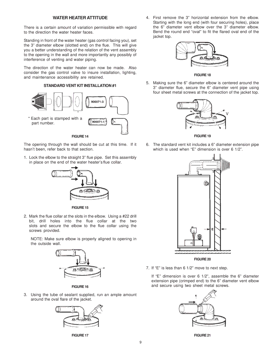 A.O. Smith XDVS, GDVS, GDVH owner manual Water Heater Attitude, Standard Vent KIT Installation #1 