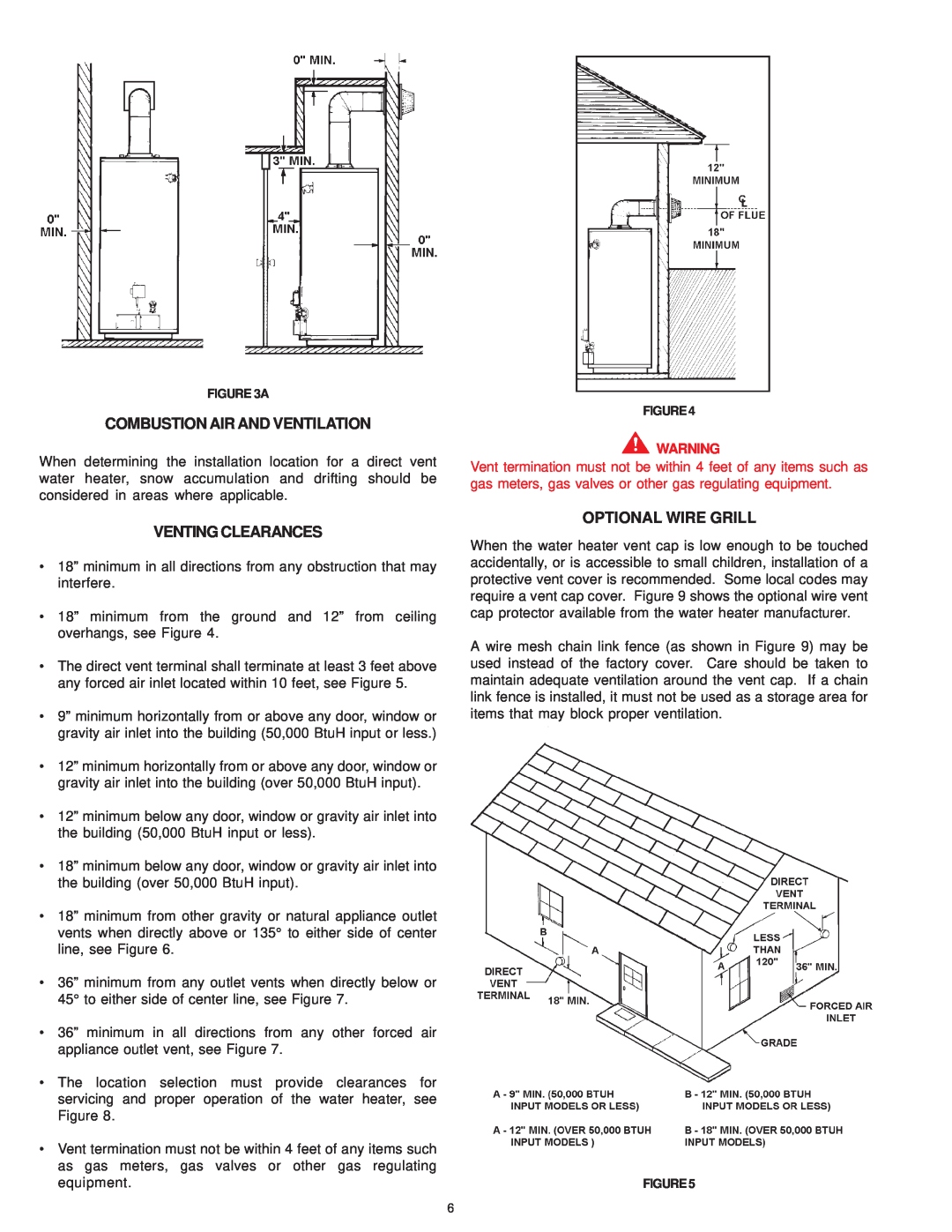 A.O. Smith XDVS, GDVS, GDVH owner manual Combustion Air And Ventilation, Venting Clearances, Optional Wire Grill 